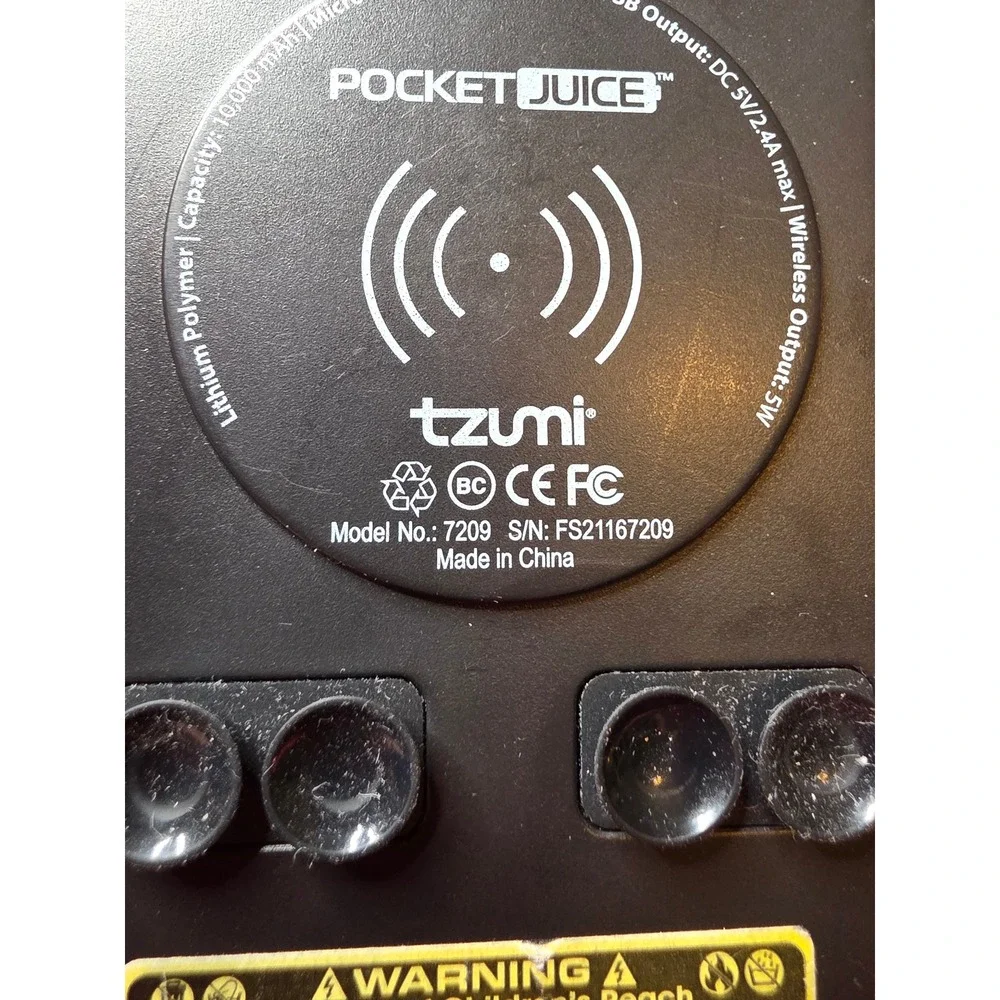 Tzumi PocketJuice 10000mAh Wireless Power Bank Dual USB Portable Charger 7209‎